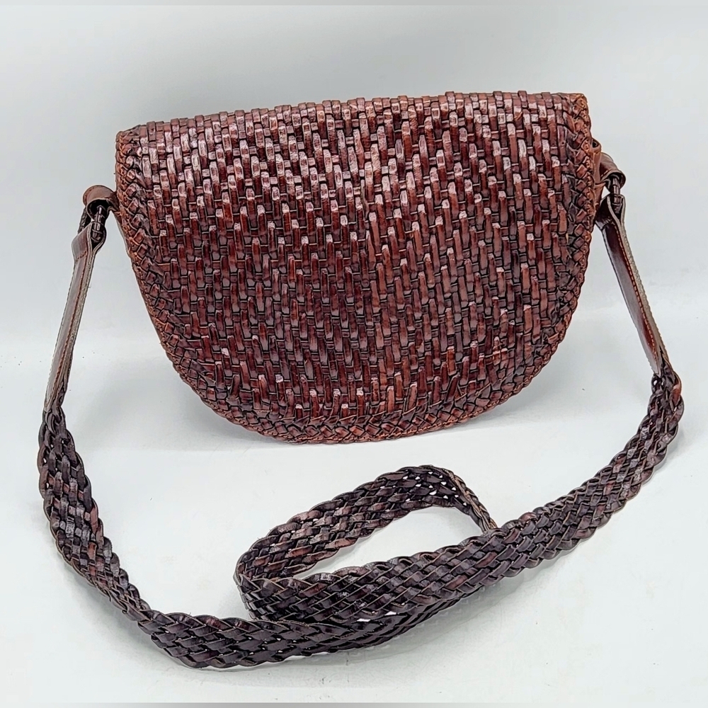 De Vecchi Hamilton Hodge Vintage Leather Woven Saddle Bag In Brown - Picture 14 of 14